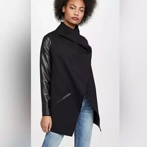 Spanx 3x Black Faux Leather Accents Jacket Open Front Drape Ponch